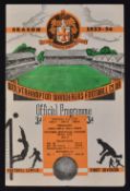 Scarce 1953/54 Champions season Wolverhampton Wanderers v Bolton Wanderers Football Programme