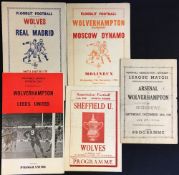 Selection of Wolverhampton Wanderers souvenir Football programmes to include homes 1955/56 Moscow