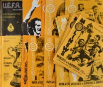 1974/75 Collection of Wolverhampton Wanderers home match programmes (22) plus Porto (UEFA),