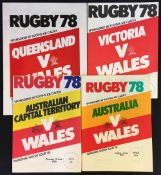 1978 Wales in Australia Rugby programmes - incl v Australia 1st Test, v Australian Capital