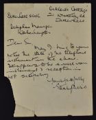 1940's letter from Stan Cullis (Wolves manager), handwritten in ink and addressed to the Telephone