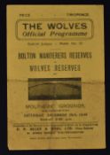 1945/46 Wolverhampton Wanderers Reserves v Bolton Wanderers dated 29 December 1945 Football
