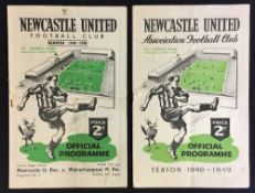 Wolverhampton Wanderers reserve away Football programmes v Newcastle United at St James Park 1948/