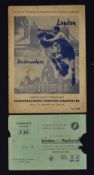 1954 Hannover Select XI v London Select Football programme dated 29 September 1954 at the