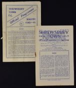 Non-League Shrewsbury Town home football programmes 1945/46 Mansfield Town 1949/50 Worksop Town (2)