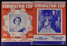 1953 Coronation Cup Football Programmes Rangers v Manchester United/Aberdeen v Newcastle United