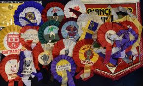 Interesting collection of football rosettes to include Wales, Germany, FA Cup, Sheffield United,