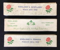 3x 1955 Five Nations Rugby VIP Presentation cigar boxes - incl England v Scotland, v France and