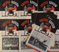 1953/54 Manchester United home football programmes v Chelsea, WBA, Middlesbrough, Preston NE,