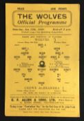 1944/45 Wolverhampton Wanderers v Crewe Alexandra football programme 13 January 1945 single sheet,