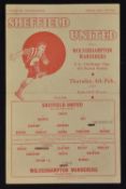 1936/37 Sheffield United v Wolverhampton Wanderers FA Cup replay Football programme, single card.