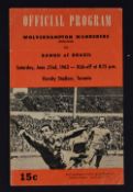 1963 American Tour Football programme Bangu (Brazil) v Wolverhampton Wanderers date 22 June 1963