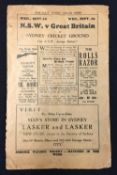 Scarce 1930 British Lions v Australia rugby tour programme - played at Sydney on 30th August and