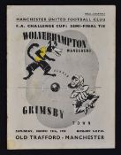 1939 FA Cup semi-final Football programme at Old Trafford, Grimsby Town v Wolverhampton Wanderers,
