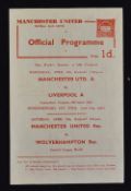 1959/60 Manchester United v Liverpool football programme Lancashire Cup semi-final replay 4 April