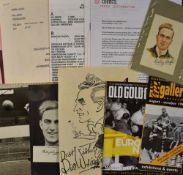Collection of Billy Wright Football memorabilia including postcard photo, 1950's action photo,