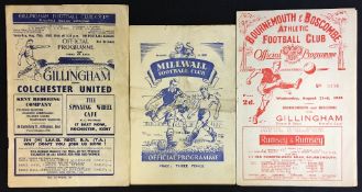 1950/51 Gillingham v Colchester United home Football programme 19 August 1950, Bournemouth &