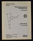 1972 American Tour match Aberdeen v Wolverhampton Wanderers Football Programme 24 May 1972 at the