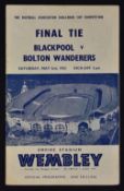 1953 FA Cup Final Football Programme Blackpool v Bolton Wanderers 2 May 1953 at Wembley. Fair-