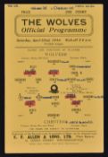 1943/44 War League Wolverhampton Wanderers v Chester Football Programme dated 22 April 1944. Neat