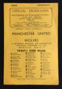 1946/47 Wolverhampton Wanderers v Manchester United Division 1 Football Programme 30 November