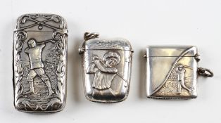 Collection of sterling silver vesta cases decorated with period Vic golfers - one embossed with a