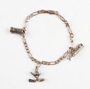 Sterling silver charm bracelet - c/w 3x golfing lucky charms one stamped sterling