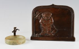 Early and original bronze golfing plaque c.1900 - caricature golfing caddie figure in relief very