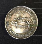 Billiards - St Dunstans Billiard Fund Silver Medal 1923 obverse depicts a billiard match, the