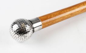 Square mesh and dimple pattern polished metal golf ball handle walking stick - overall 36