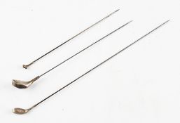 3x various sterling silver golf club hat pins - one stamped sterling and mounted with Yale