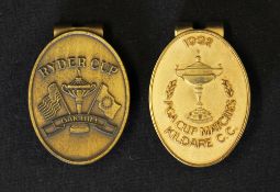 US Ryder Cup and PGA Cup Golf brass money clips - 1992 Kildare CC PGA Cup and 1995 Oak Hill Ryder