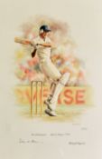 'The Batsman David Gower 1990' by Mandy Shepherd Signed Limited Edition Cricket Print signed by