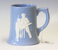 Cricket - Dartmouth Pottery Blue and White Tankard with raised cricketer design to body, good