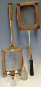 Badminton - 2x Badminton wooden rackets, presses and shuttlecocks to incl 