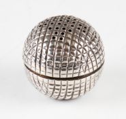 1888 silver guttie ball condiment - gilt lining and hallmarked Birmingham 1888 c/w duty mark and