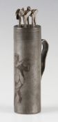 Interesting Pewter Golf Ball engraved container for 3x golf balls - in the form of a golf bag and