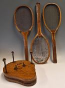 Tennis - Solid Wood and Brass Tennis Racket Press and Tennis Rackets includes the press appears