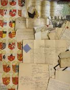 Pembrokeshire - Laugharne Family Paper Ephemera to include a vellum document with the family Coat of