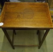 Oak Writing Table - with inlaid cloth to top, swivel open and close, measures 54x39x74cm approx.