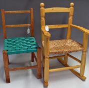 Children's Wooden Chairs includes a rocking chair and another 4x legged chair with a rope base