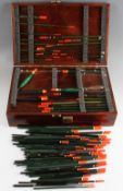 Coarse Fishing Tackle Box and Floats: Delos British Made double tackle box with one side fitted