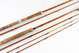 2x J.J.S Walker Bampton Alnwick split cane fresh water game rods: 7'10