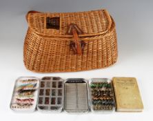 American style trout size fishing creel and flies: with slot to lid, leather lid strap and L.L