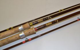 2x Hardy Richard Walker Avon and Carp fibreglass rods - Avon 10ft 2pc brown fibreglass rod - red