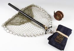Hardy Bros Alnwick Alloy extending and folding trout landing net - single draw c/w brass belt