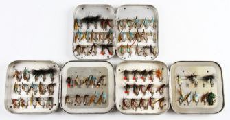 3x Wheatley Alloy clip and cast fly tins: containing 89x flies mostly 4-5 traditional patterns