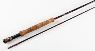 Hardy Graphite Deluxe trout fly Rod: 9ft 2pc with agate lined butt and tip guides whipped red -