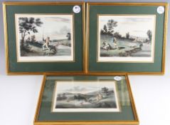 Fishing Engravings (3): Hand coloured amusing early fishing scenes publ'd London 1823 by Thos Mc.