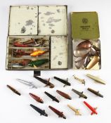 Black japanned tackle box and good selection of Hardy Spoons and Lures- to incl 7x various Hardy